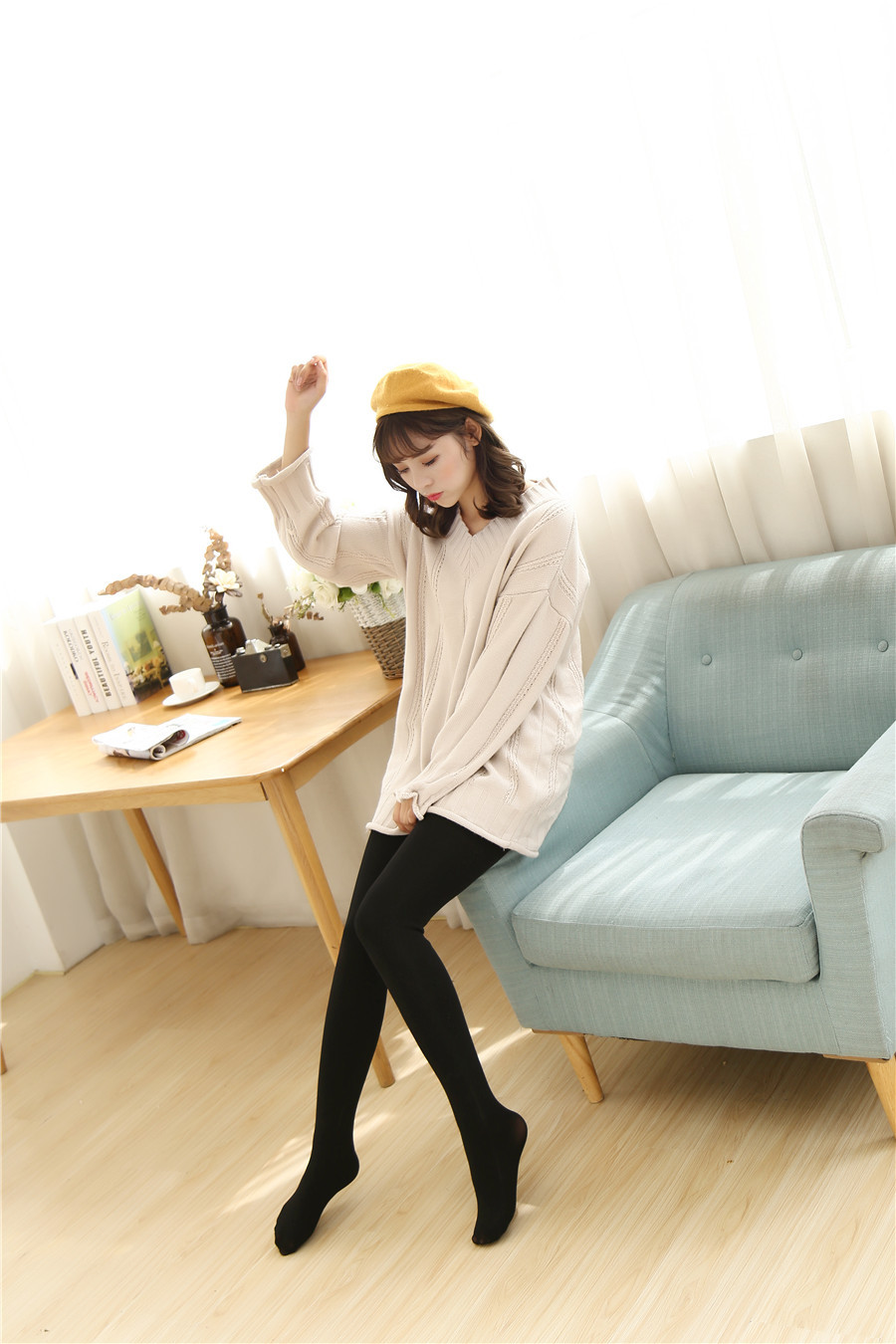 日系奶白色锦纶连裤袜白色微压显瘦美腿袜加绒加厚打底裤批发