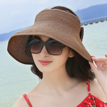 夏日帽子女遮阳帽子防晒沙滩帽便携户外太阳帽大沿可折叠空顶草帽