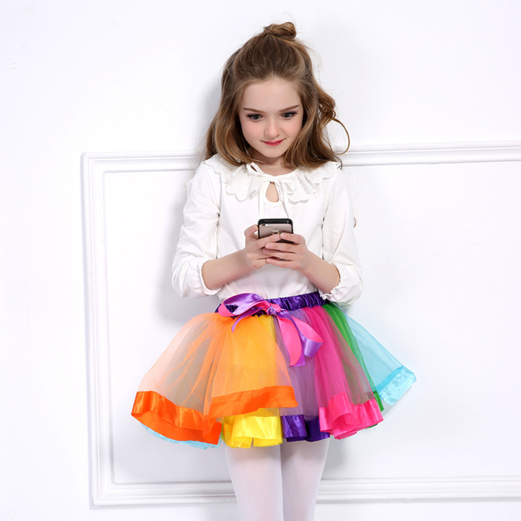 春夏彩虹裙幼儿园儿童舞蹈演出蓬蓬裙女童半身纱裙圣诞节tutu裙