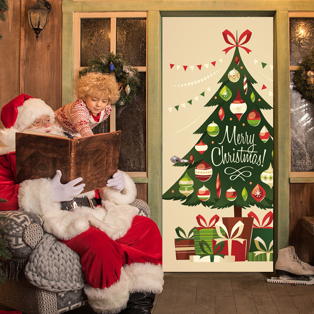 mt120圣诞节装饰门贴 个性家庭布置3d立体圣诞树墙贴纸定制批发