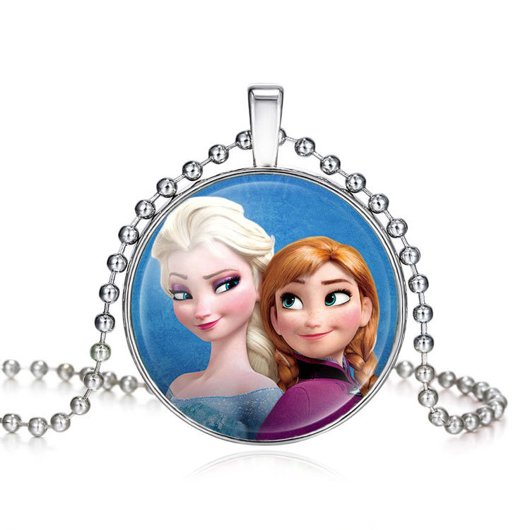 Frozen Time Gem Cabochon Necklace Frozen Aisha Anna Cartoon Princess Series Children's Necklace Ornament