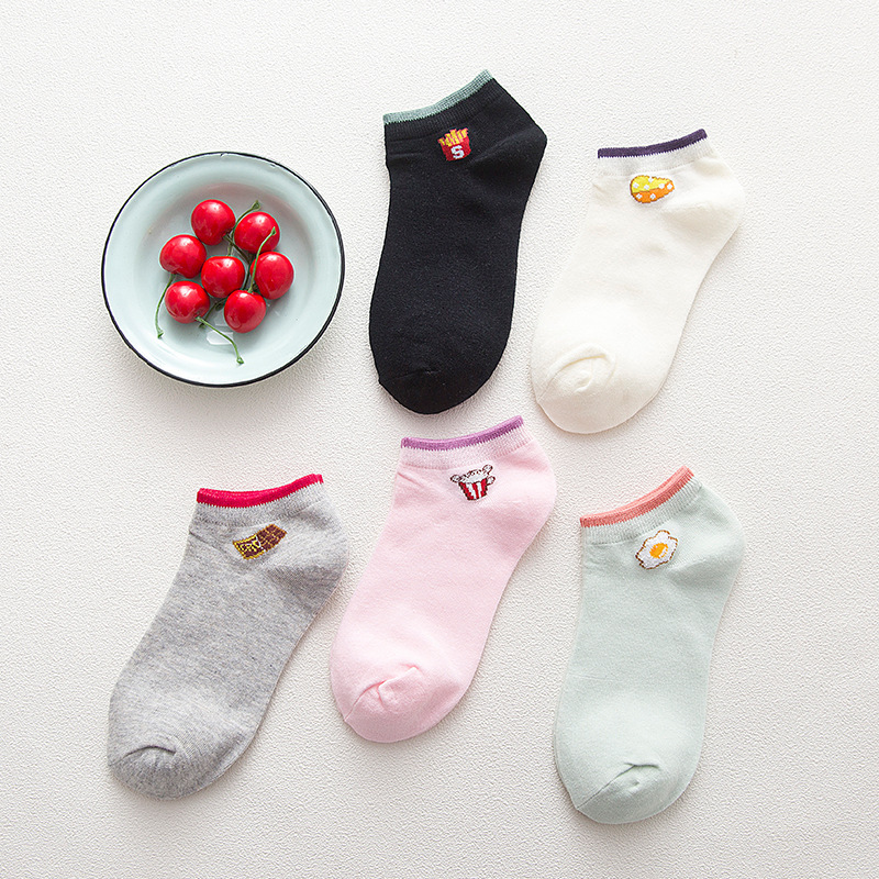 2017新品女士休闲女短袜 全棉船袜 短袜子批发 薯条 鸡蛋-阿里巴巴