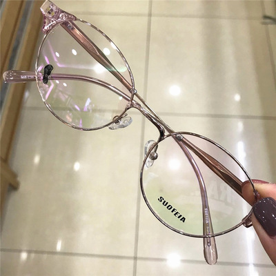 索菲亚suofeia眼镜时尚复古超轻工厂批发店959个性半框粉金色透明