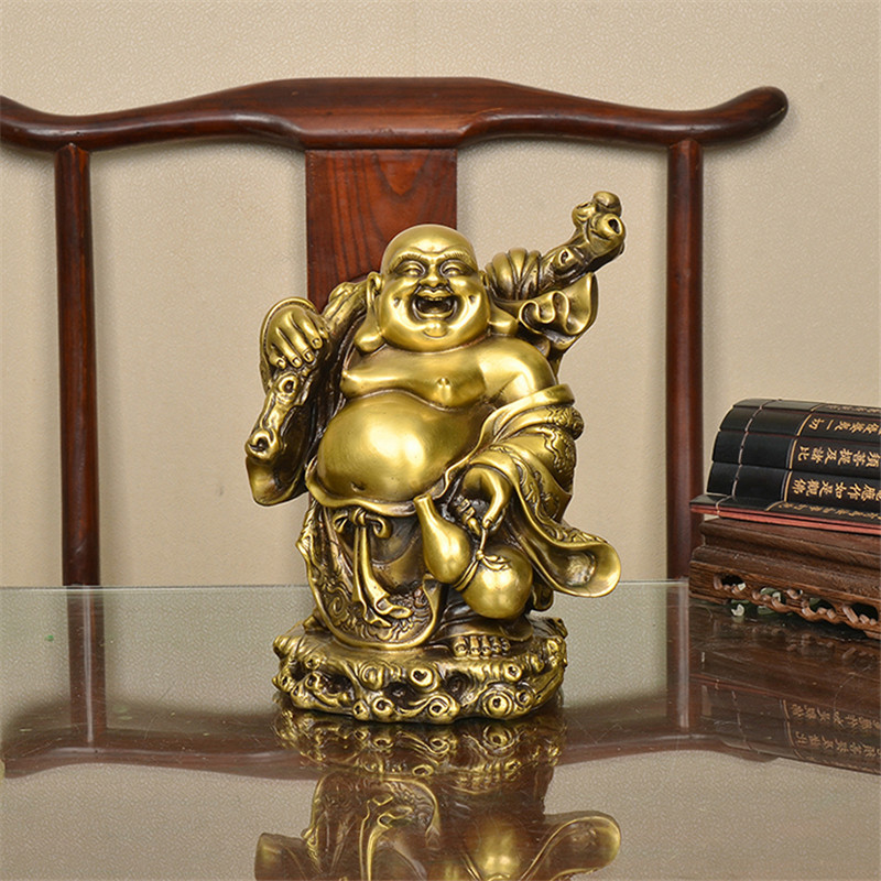 黄铜弥勒佛摆件特大号站黄金袋佛大肚笑佛工艺品佛像家居装饰摆设