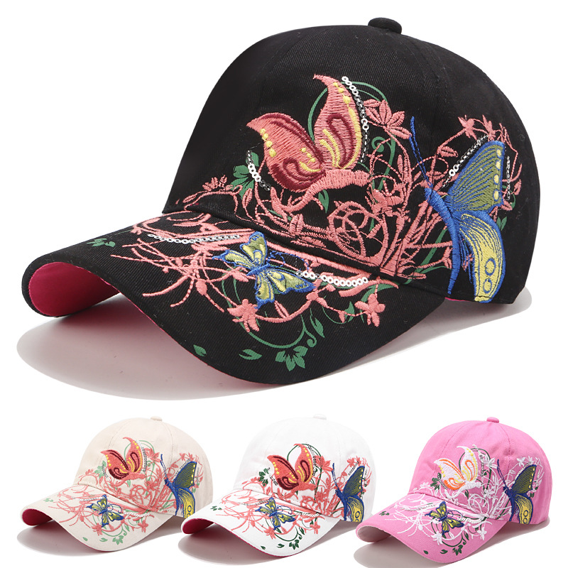 korean style sequined embroidered baseball cap butterfly embroidery peaked lip print tide hat female cap wholesale sun protection sun hat