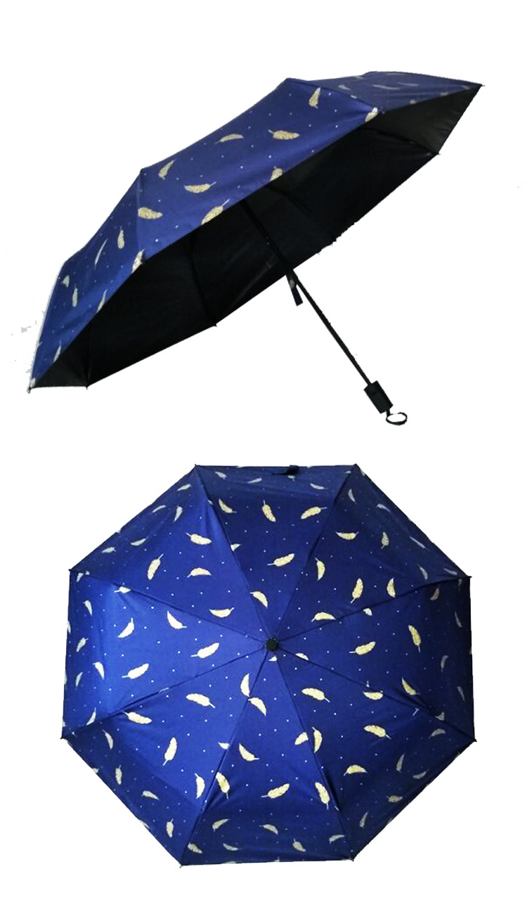烫金羽毛三折叠晴雨伞黑胶防晒防紫外线户外太阳伞遮阳伞一件代