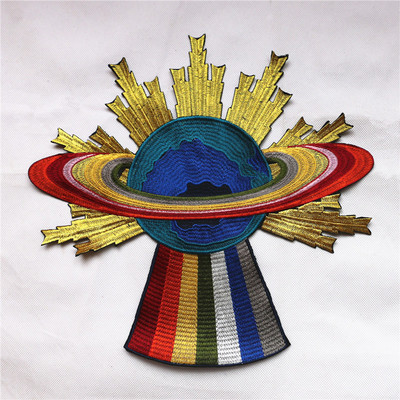 新款金线地球电脑绣花服装辅料衣服时尚布贴装饰刺绣补丁百搭贴布