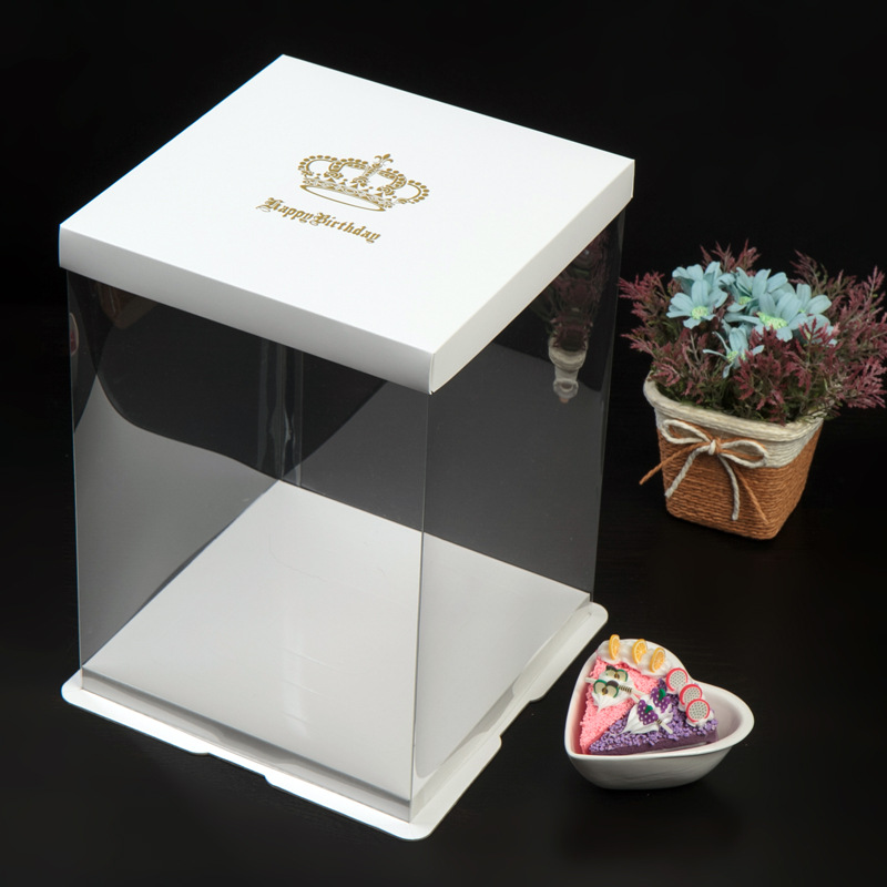 透明pet皇冠盒蛋糕盒透明展示盒6 8 10 12寸定做logo双层厂家