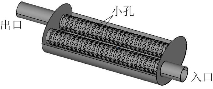 是小孔消声器工作原理,管体内部由一根或两根钻有很多小孔的内芯组成