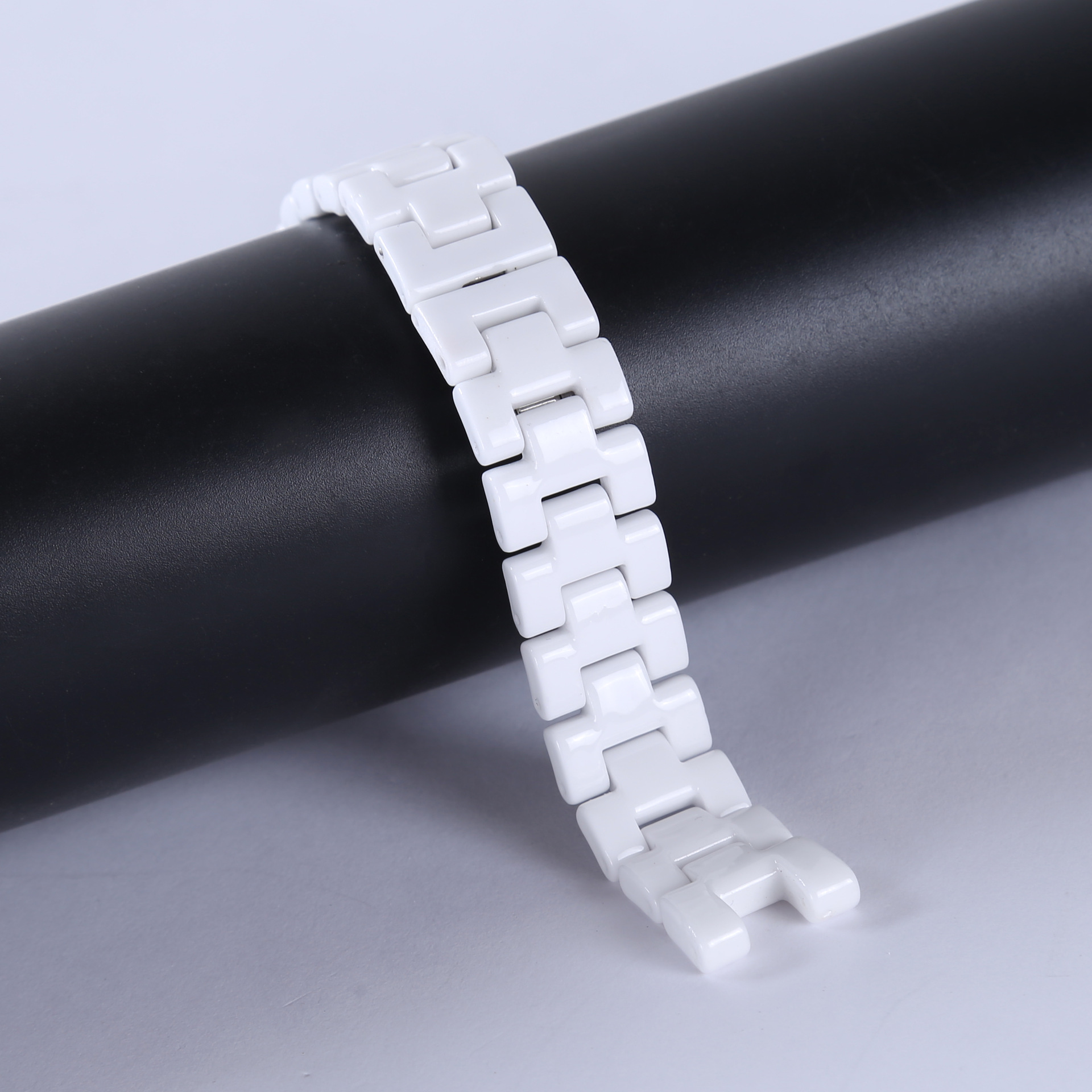 陶瓷表带白色 女式陶瓷手表带 凹口白色表带 男士表链7mm