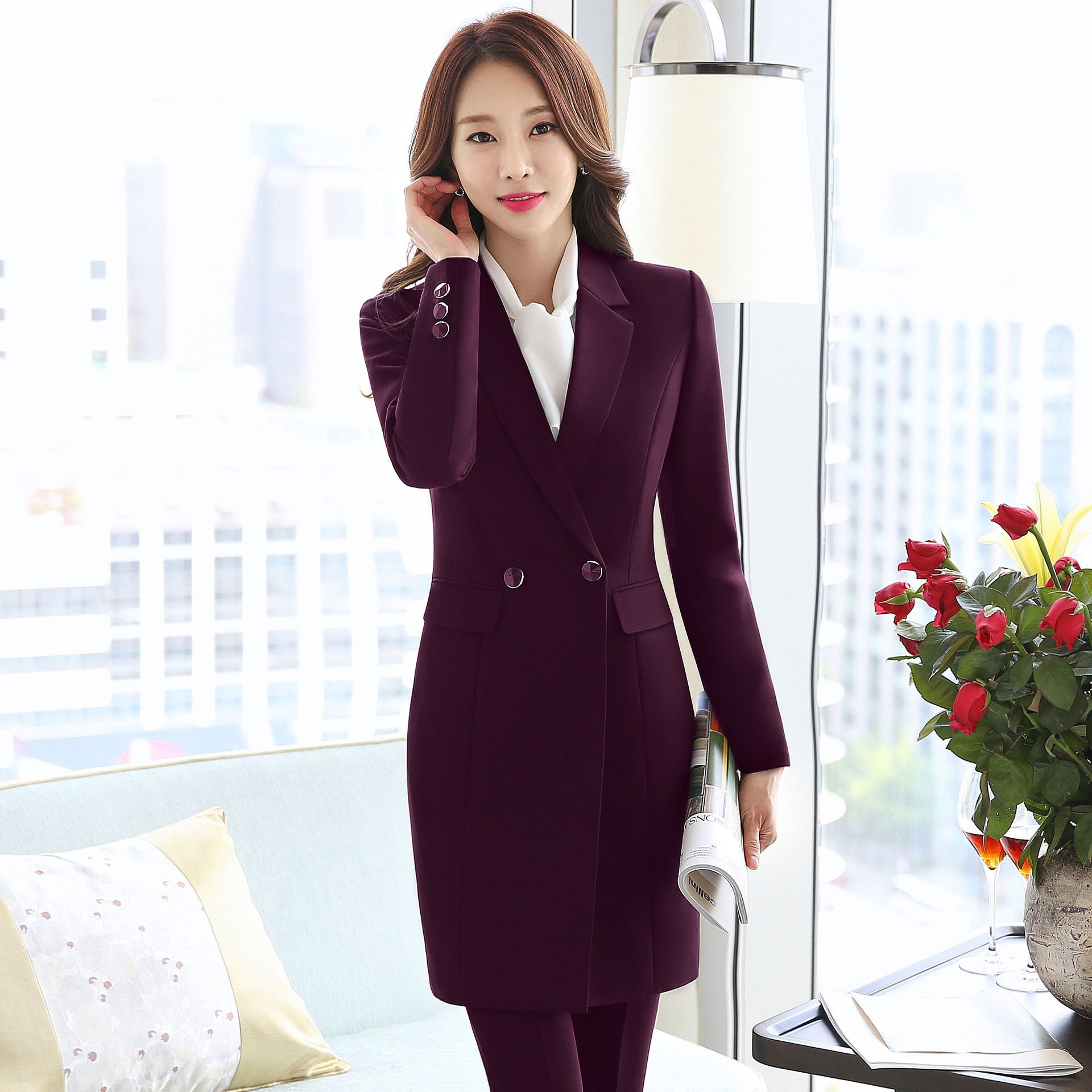 黑色外套女风衣中长款春秋冬2019新款休闲西服职业套装工作服大衣