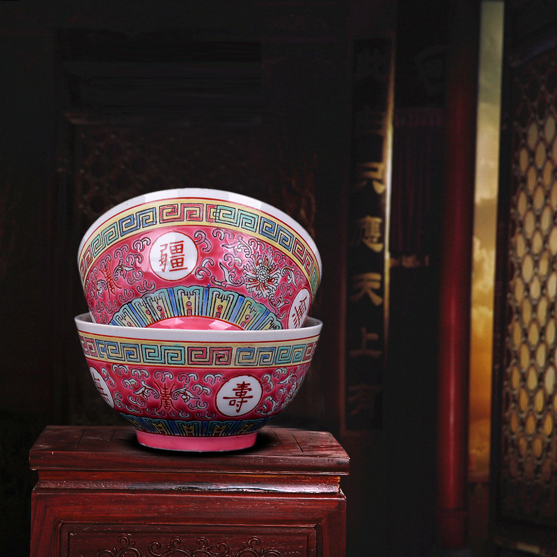 厂家直销景德镇制万寿无疆粉彩陶瓷罗汉汤碗 餐具套装可定制加工