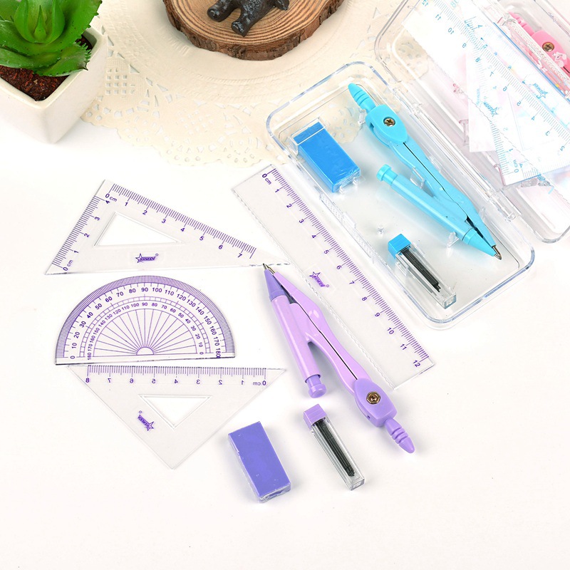 经典9008圆规尺子套装清新学生学习文具用品绘图测量尺子圆规