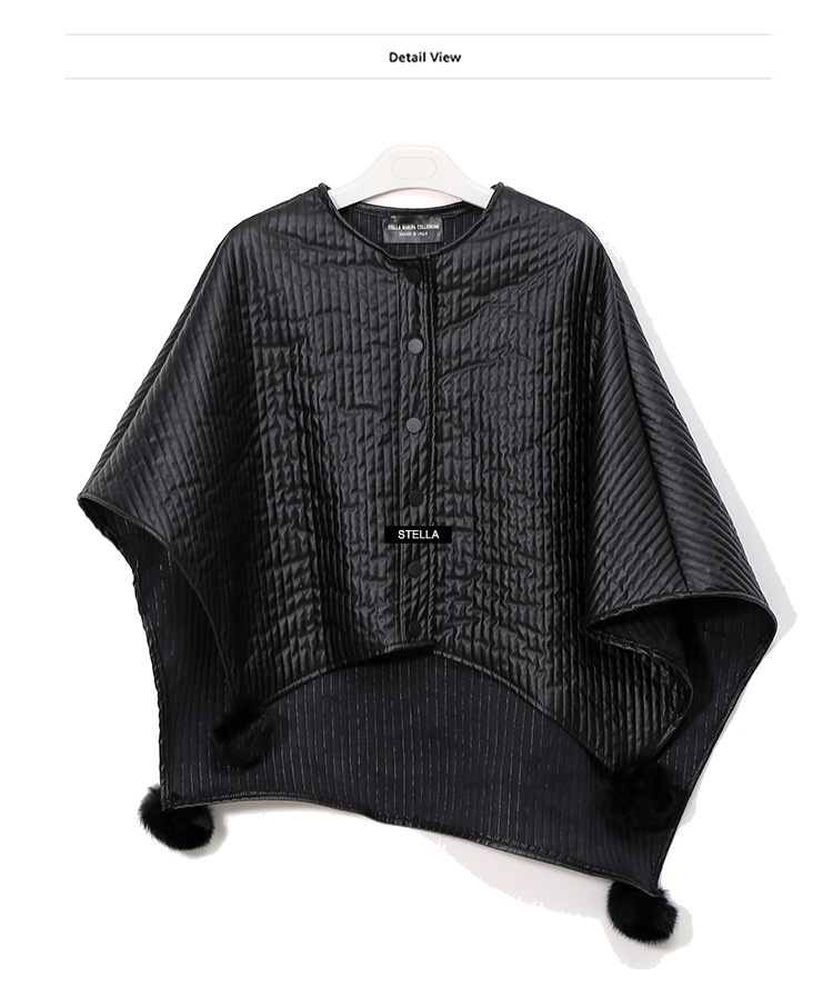 欧洲站2017秋冬新款 毛毛球设计感无袖女式皮衣外套pu披肩2991