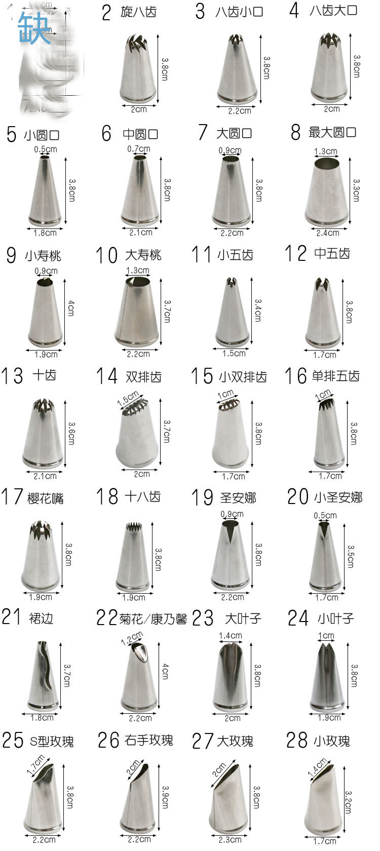 不锈钢奶油裱花嘴 玫瑰叶子康乃馨草嘴六八十齿蛋糕 烘焙diy工具