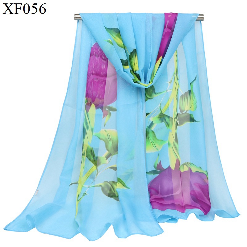 Hot Selling Fashion Small Silk Scarf Chiffon Women's Scarf Long Scarf Factory Direct Sales Wholesale One Flower Rose Thin Silk Scarf