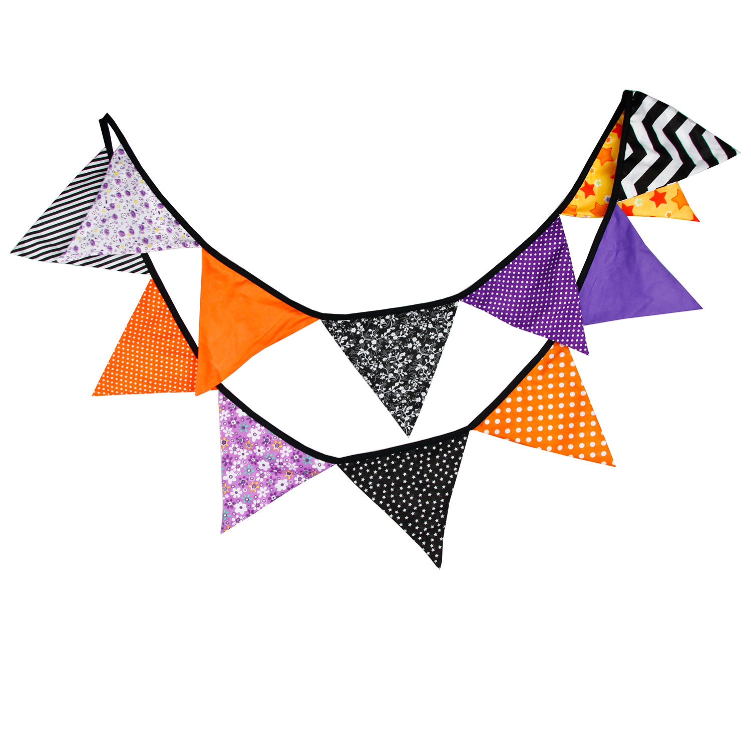 原创 万圣节装饰 紫黑橙 三角旗 涤棉布三角挂旗 节假日吊旗