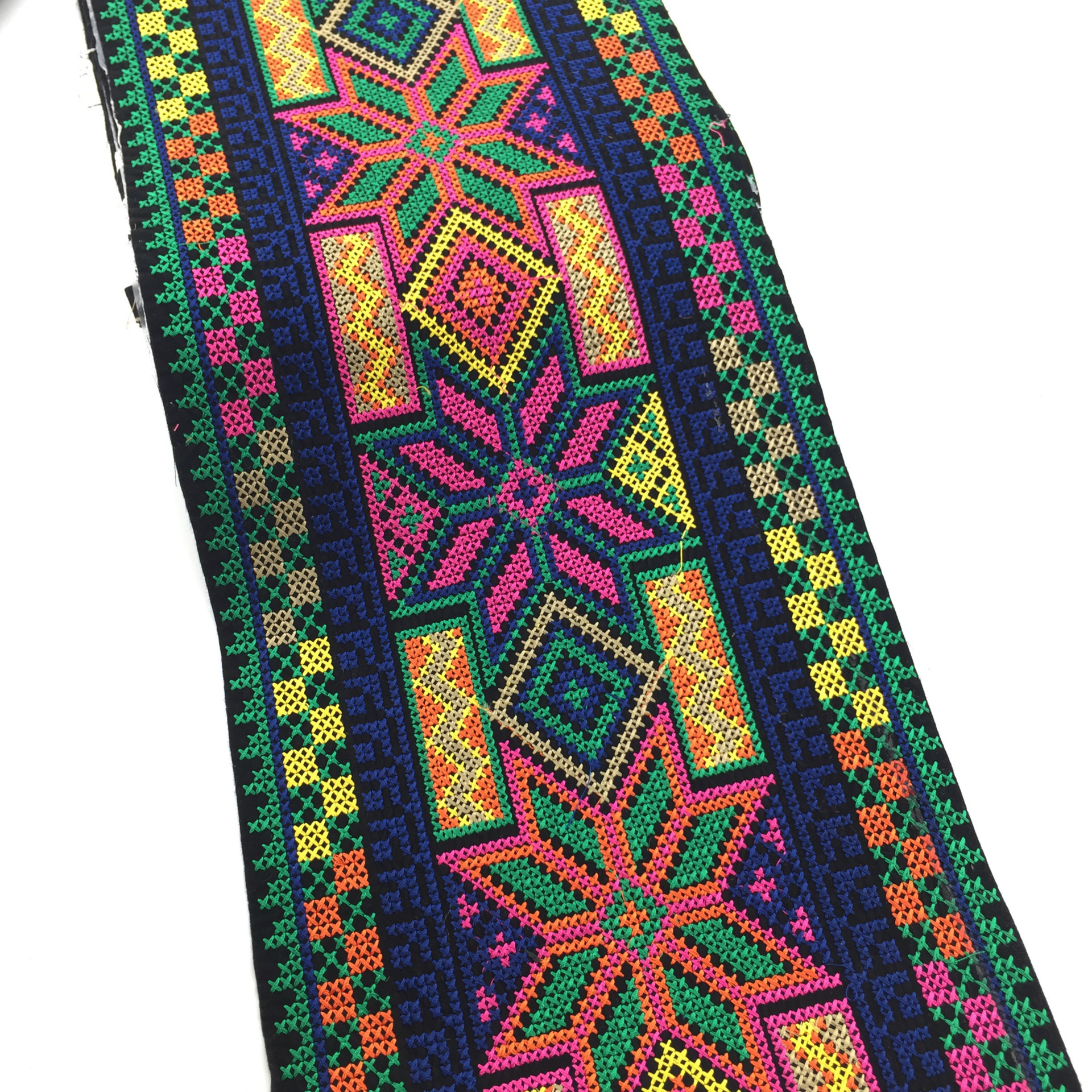 30cm民族风十字绣花边 外贸出口原单 箱包刺绣花边 提花织带绣花