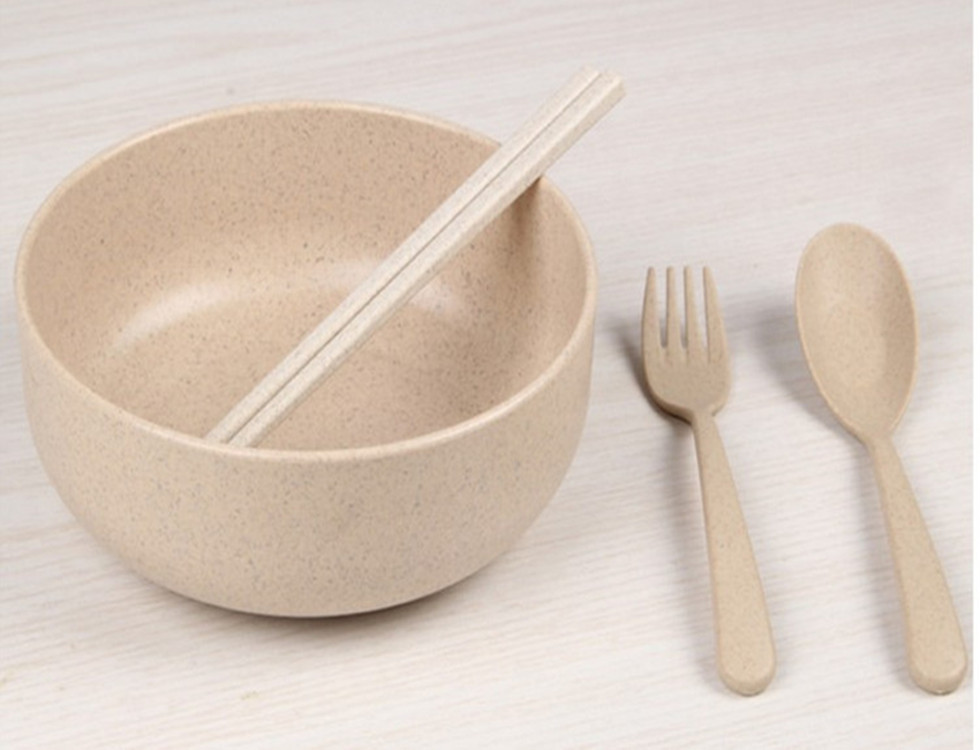 小麦秸秆环保便携塑料礼品餐具套装食品级可降解塑料勺叉筷三件套