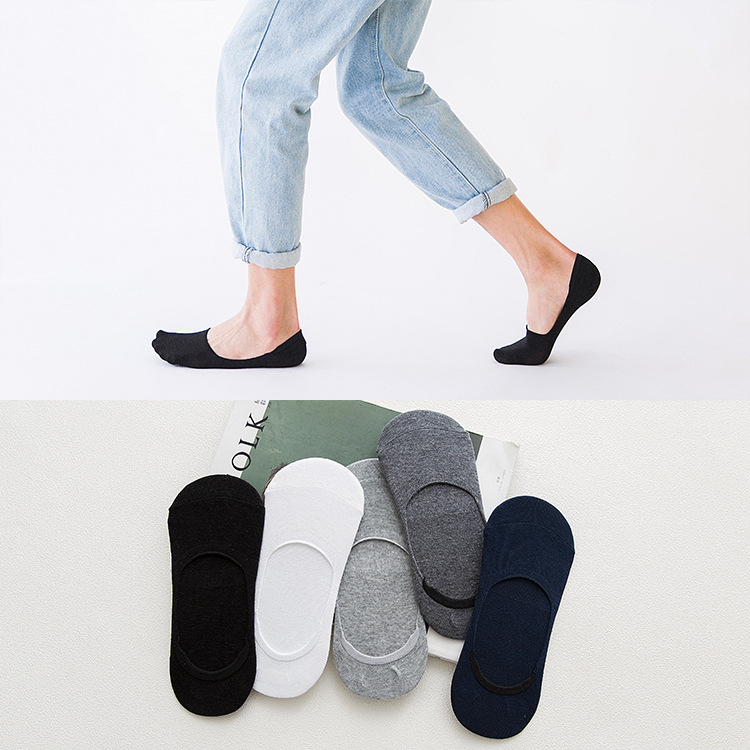 Men's Spring and Summer Cotton Solid Color Invisible Socks Silicone Non-Slip Casual Cotton Socks Male Socks Low Cut Sock Socks Wholesale