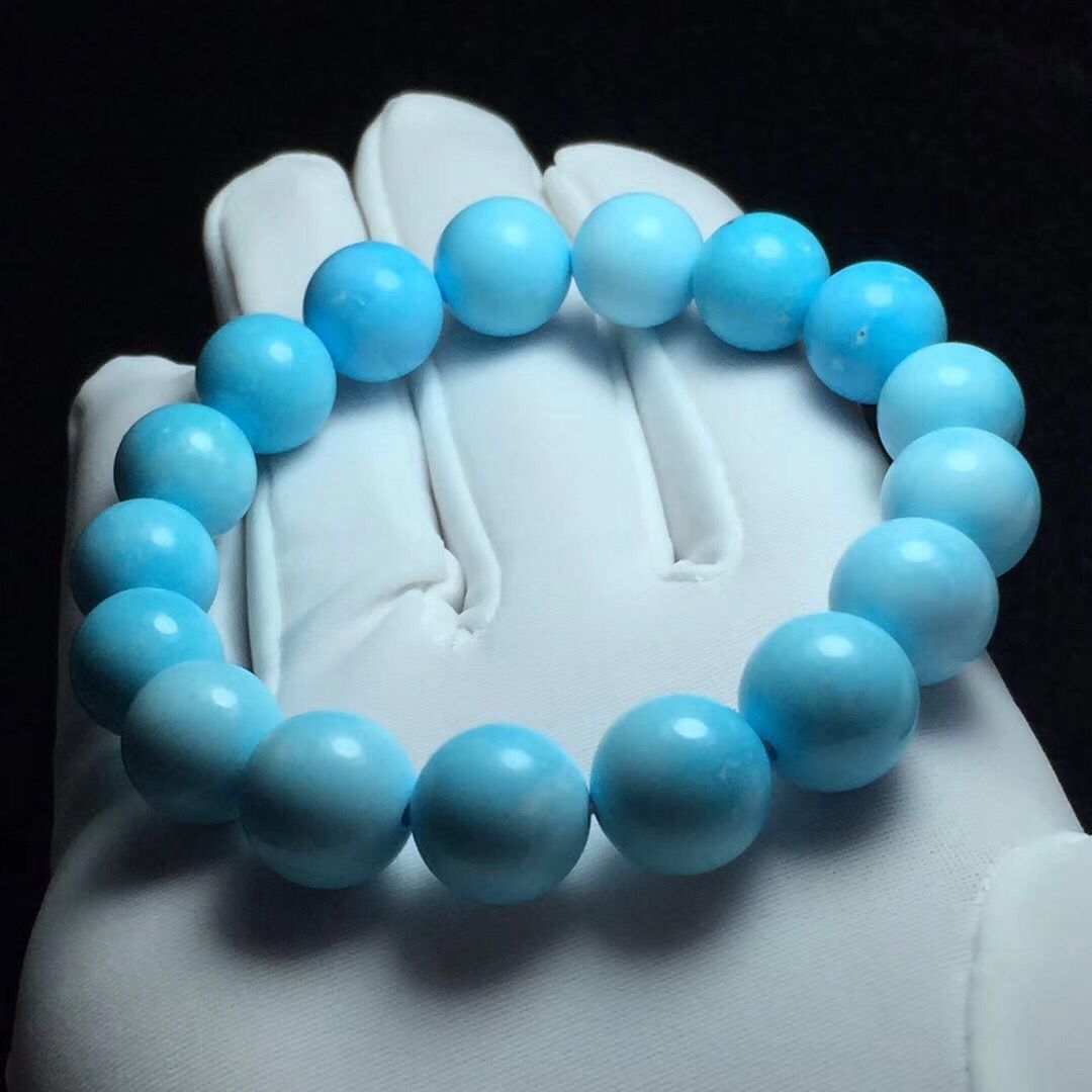 原矿高瓷蓝手串11mm月儿潭精品料 绿松石蓝料瓷度高手串佛珠项链