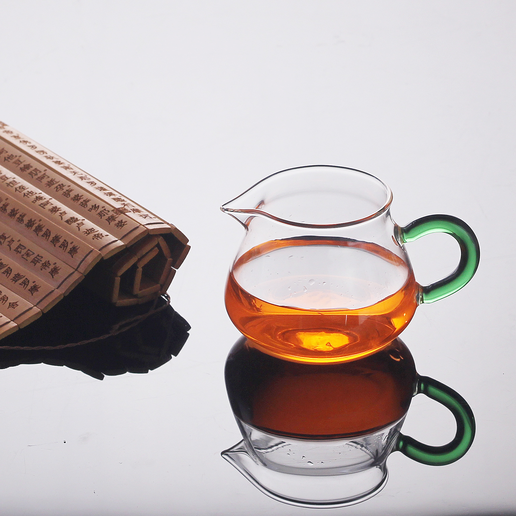 厂家批发 玻璃茶杯 小绿把公道杯 功夫茶具 220ml 可定制logo