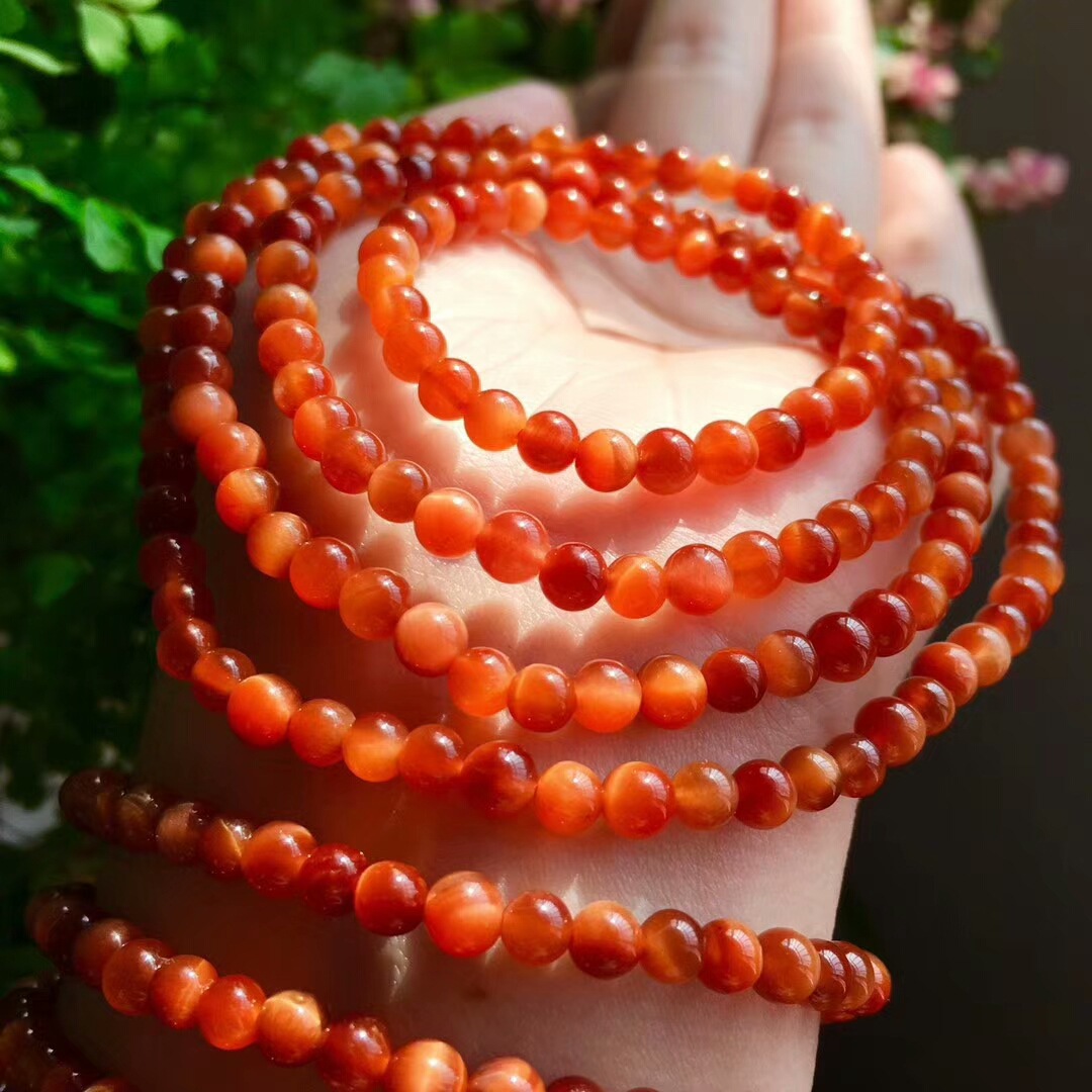 天然水晶太阳红虎眼石四圈佛珠手链diy女款项链招财纳福防小三
