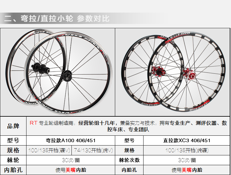 小轮 折叠车轮组 rt a100 451 406 20寸轮组 碟v刹 5培林 批发