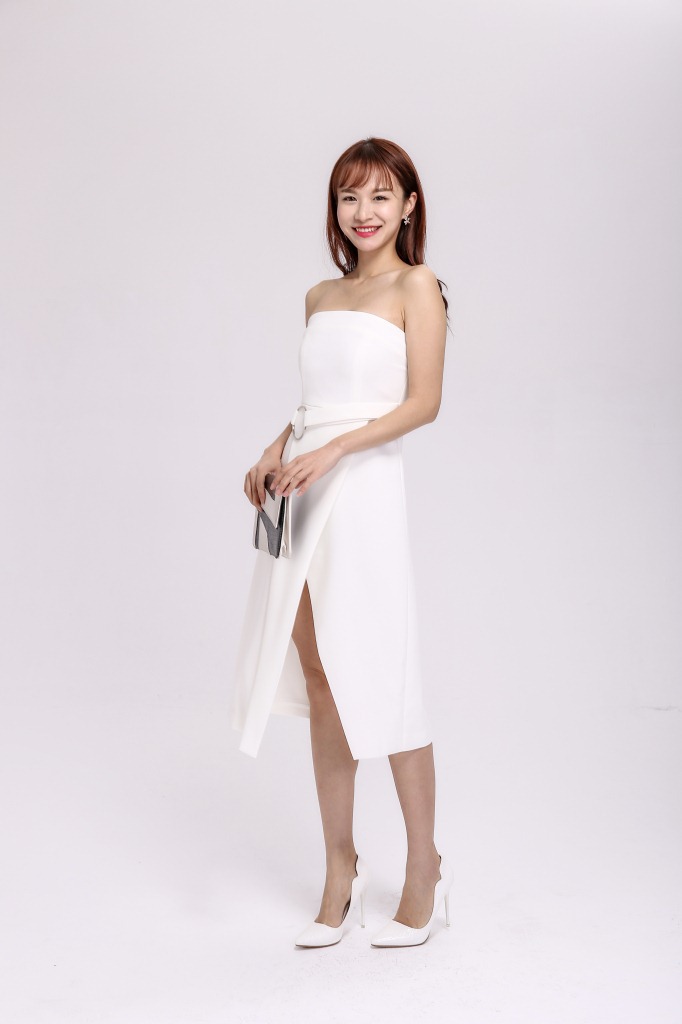 2019夏季新款欧美 女装白色抹胸糖力连衣裙露肩礼服开叉裙子