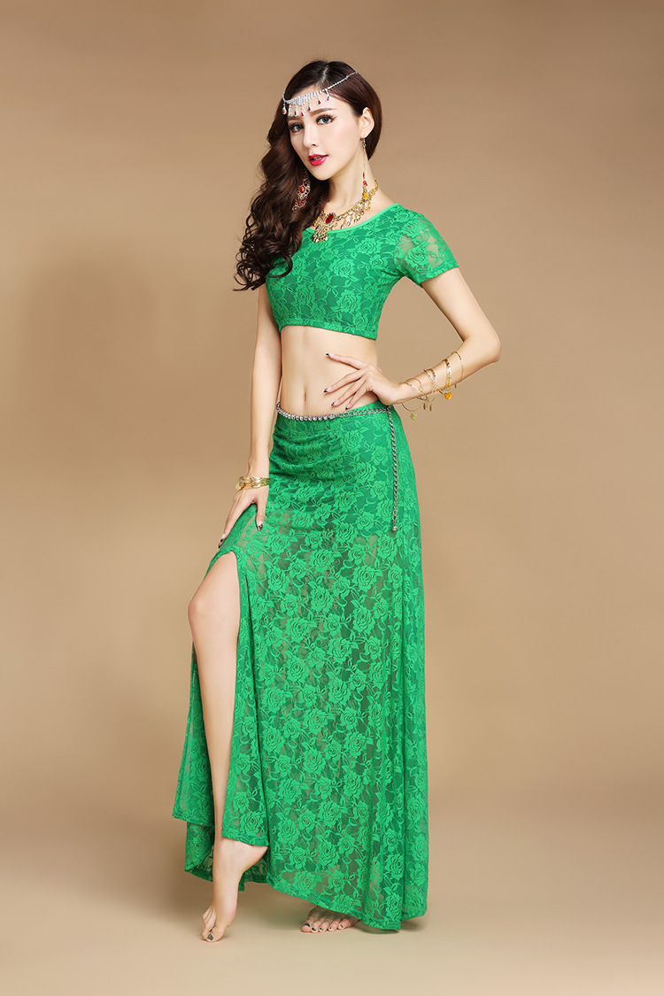 2018新款秋冬肚皮舞练功服套装印度舞蹈演出服装性感蕾丝裙子套装