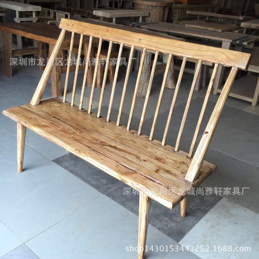 老榆木家具实木沙发梳背椅三人长椅风化仿古做旧原生态家具定制