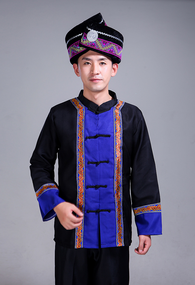 新款成人男苗族演出服葫芦丝表演服傣族彝族壮族土家族舞蹈服长袖