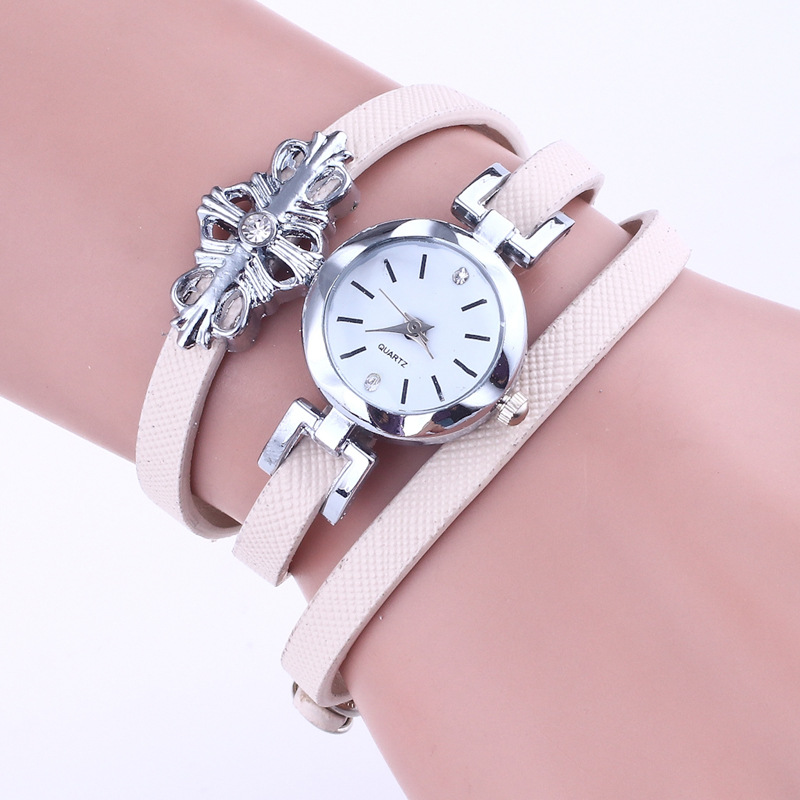 缠绕pu表带金属精致小表盘休闲手表 休闲男女士十字架花石英表