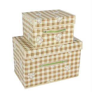 格子印花收纳盒两件套 家居无纺布收纳箱储物箱衣物小物件整理盒