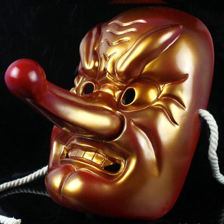 能剧天狗面具武士佛教般若面罩万圣节大天狗百鬼夜行面具红色金色