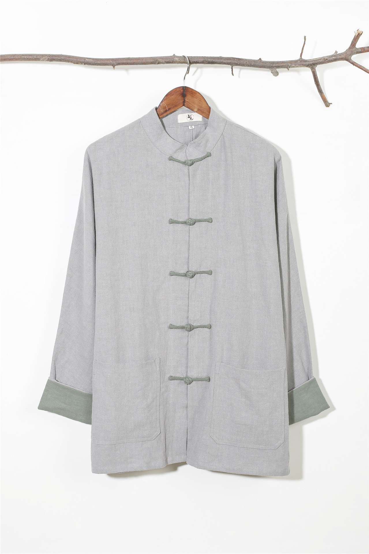 麻凡布衣 18秋款 棉麻男装 唐装 手工盘扣对襟衣 撞色翻袖衬衫