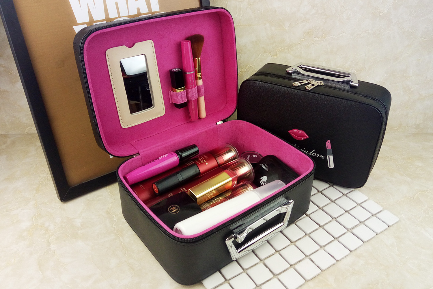 化妆包大容量小号可爱便携复古迷你旅行随身防水小淑女手提化妆箱