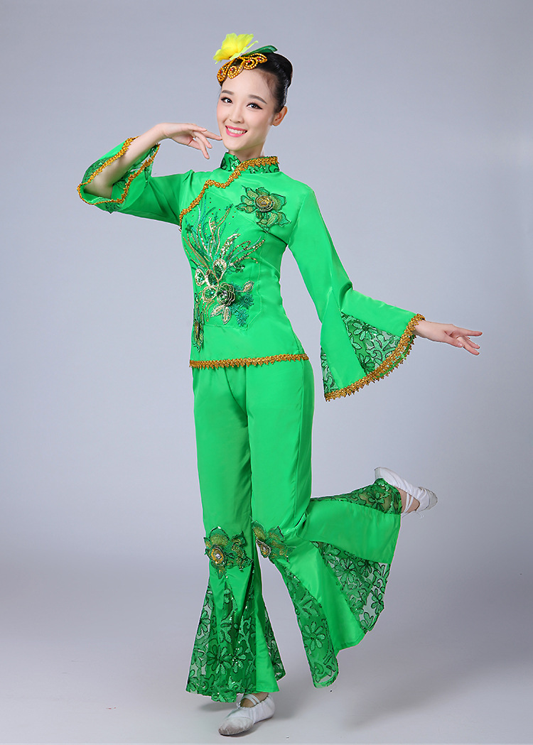 秧歌服2017新款民族广场舞表演服中老年腰鼓服装扇子舞蹈演出服女