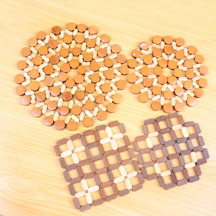 圆形方形竹制隔热垫 厨房用品锅垫茶杯垫防烫串珠编制碗垫