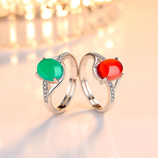 玛瑙开口戒指饰品镶嵌宝石玉髓水晶活口戒指指环女批发