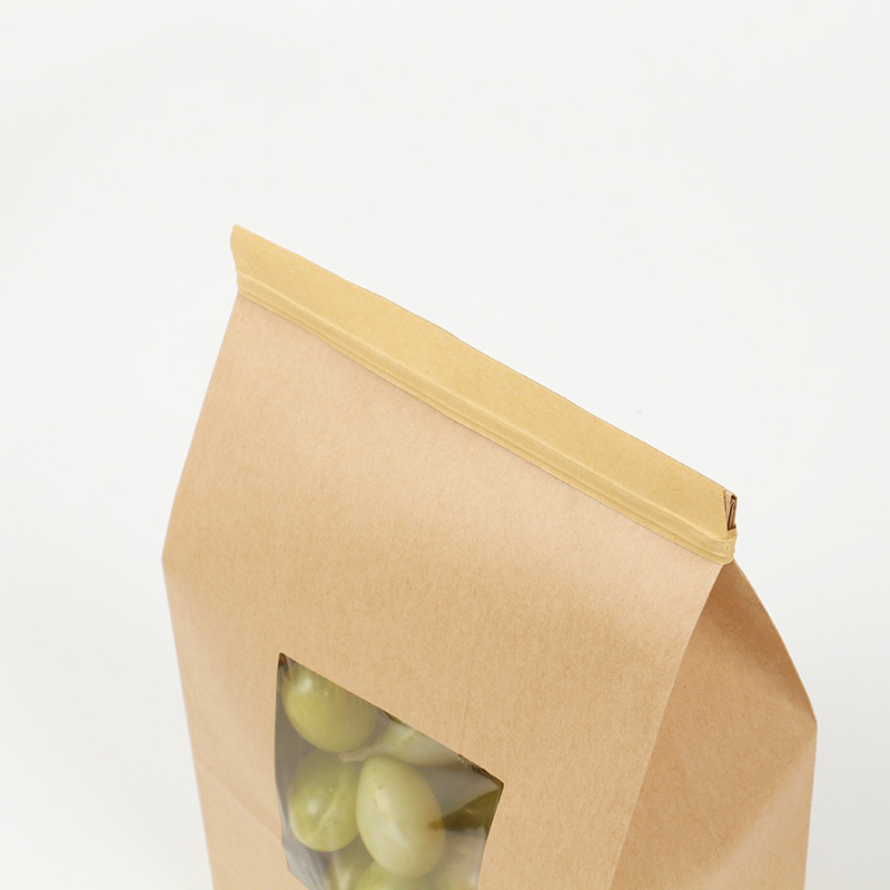 现货牛皮纸袋包装袋加铁丝条封口牛皮纸开窗食品打包袋爆米花袋