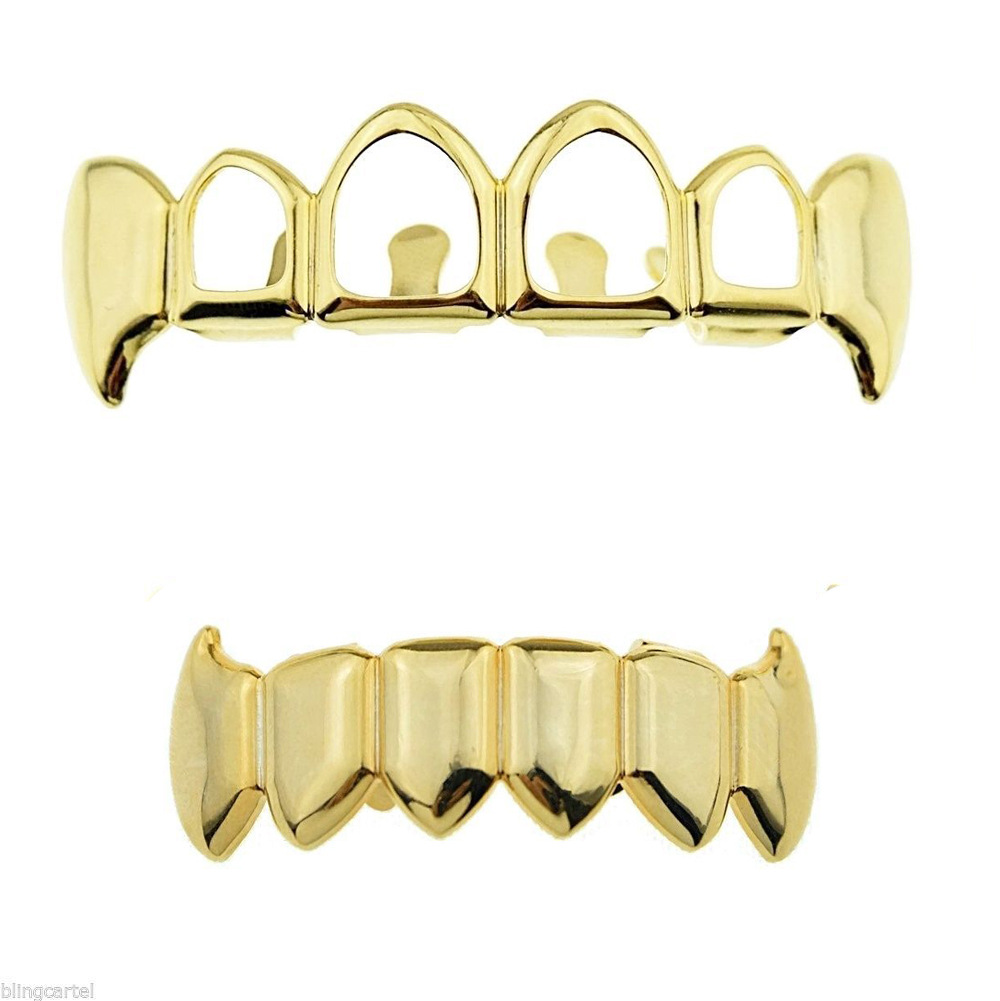 ebay亚马逊热卖hiphop万圣节吸血鬼镂空尖牙金牙套装gold grillz