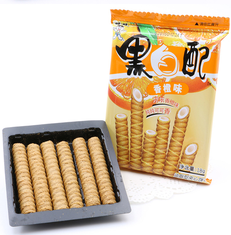 旺旺黑白配夹心卷 蛋卷饼干香橙味18g*20包 膨化食品休闲小零食