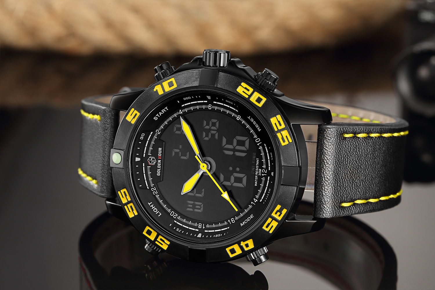 男士户外运动手表高档男款防水石英电子表真皮带led手表watch