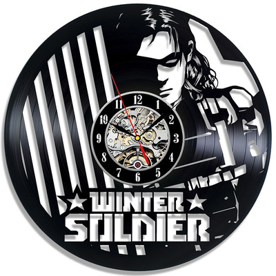 创意圆形卡通美国队长黑胶唱片挂钟乙烯基材质手工家庭装饰钟