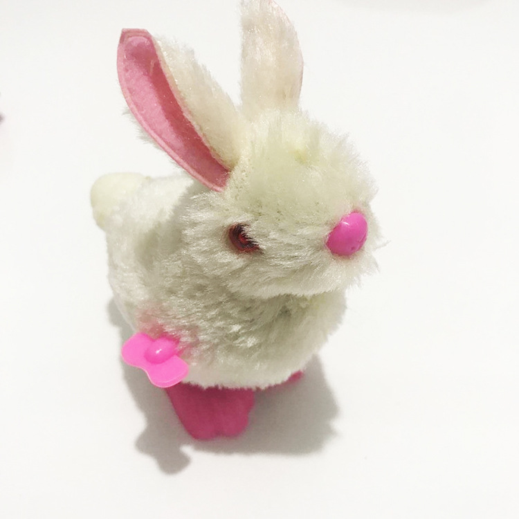 批发供应 发条玩具 上链兔发条小白兔 毛绒小兔子地摊儿童玩具