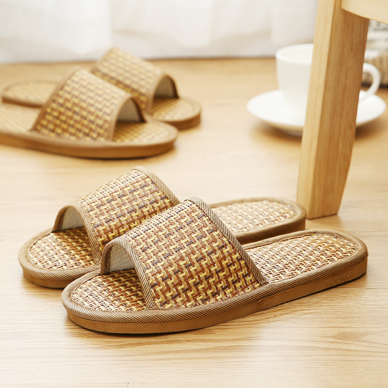 Bamboo Woven Rattan Summer Slippers Rattan Couple Home Wooden Floor Slippers Straw Mat Indoor Slippers Breathable Sole