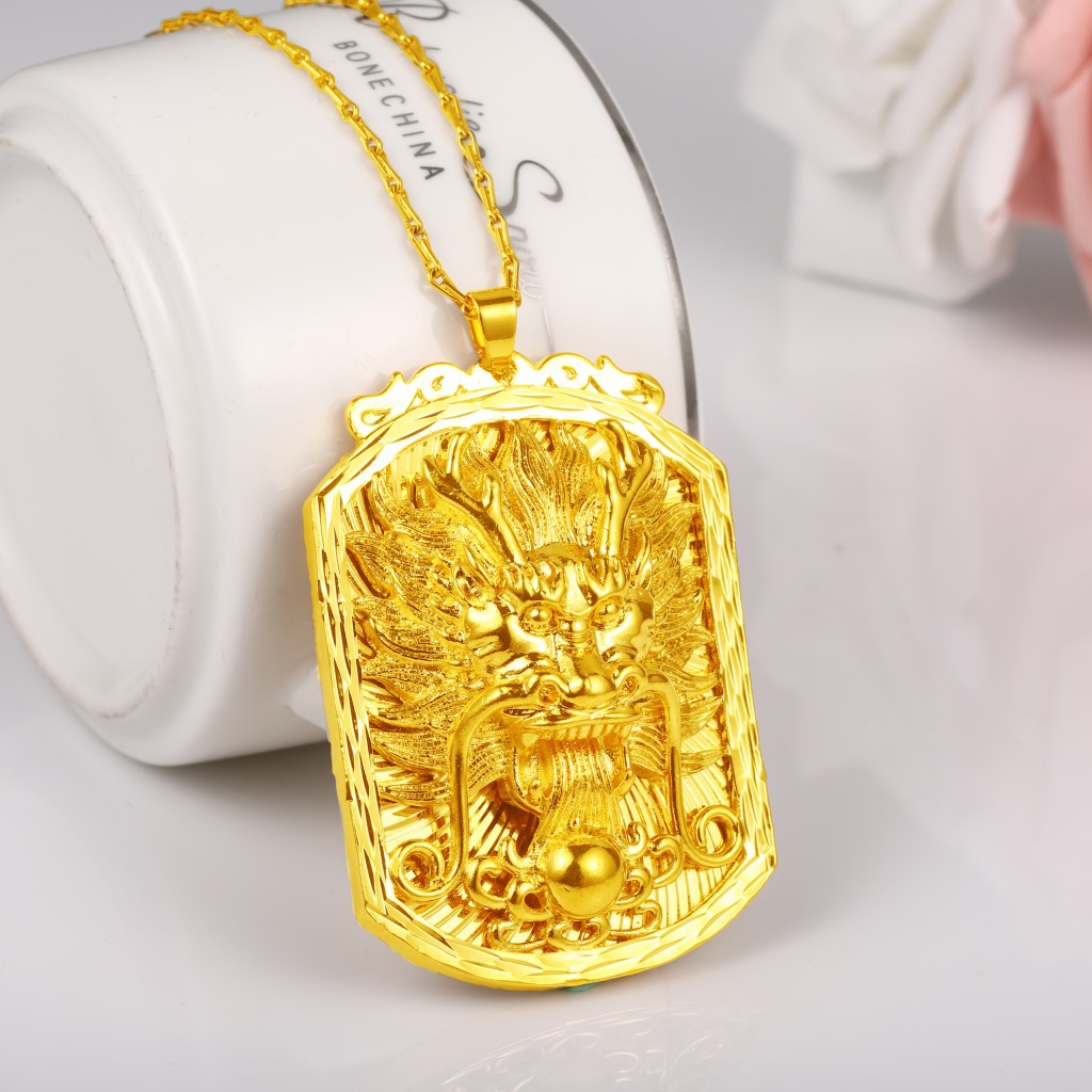 黄铜镀金饰品沙金加厚金 男款龙牌深海龙王大吊坠招财转运保平安