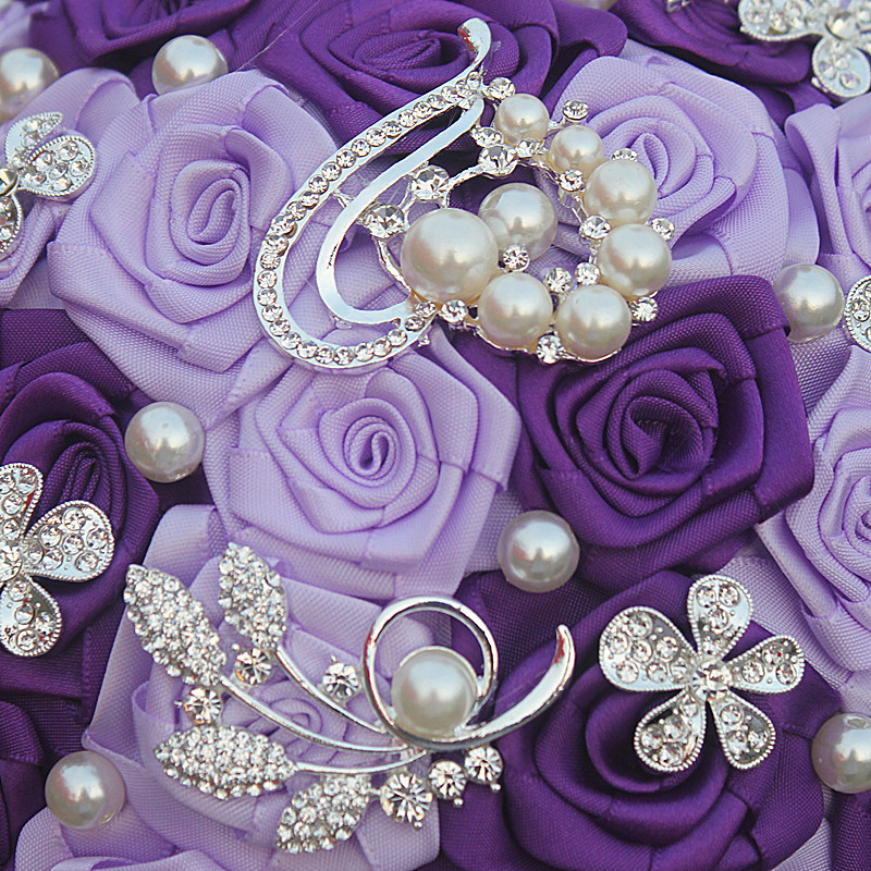 水钻饰品紫色手捧花婚礼新娘捧花爱心饰品珍珠手捧花w125-zi