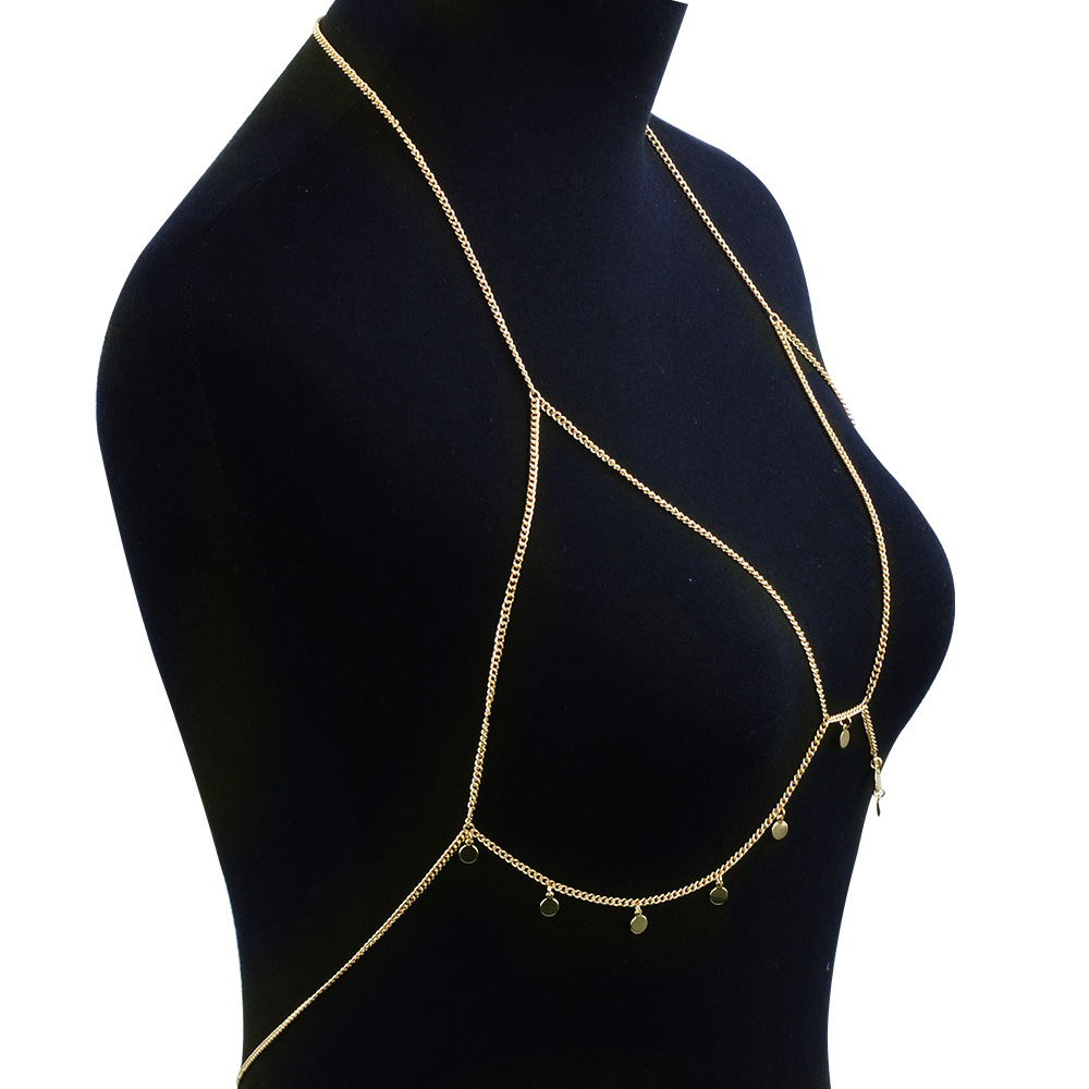 速卖通热卖 时尚简约几何圆片胸链 身体链 比基尼链 厂家直销